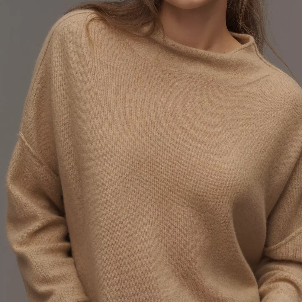 Anthropologie The Alani Cashmere Mock-Neck Sweater by Pilcro Sand Dollar Tan NWT - Picture 4 of 5
